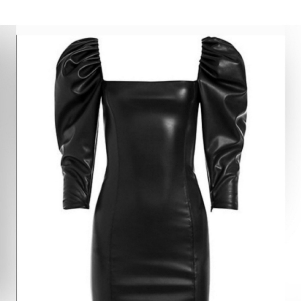 Alice + Olivia Black Faux Leather Long Sleeve Dress - Picture 5 of 7
